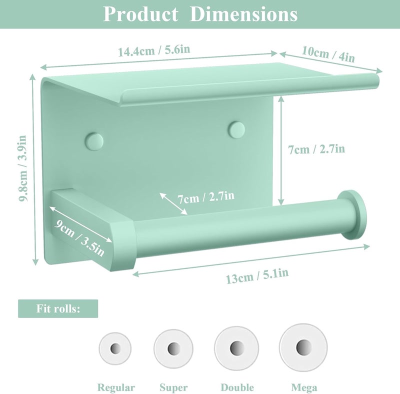 Tindbea Toilet Paper Holder with Phone Shelf, Adhesive or Screw Wall Mount Toilet Tissue Roll Holder, Rustproof & Multifunctional Stainless Steel Bathroom Storage Dispenser (Mint Green) - Image 3